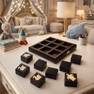 Jeu de Tic Tac Toe en bois fait main |   Plateau de jeu de Tic-Tac-Toe en bois de palissandre indien |   Cadeau décoratif stratégique, classique et haut de gamme - Product Image 1