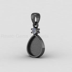 High Quality 925 Sterling Silver 14K Gold Plated 10x12mm Pear Blank Bezel Charm Pendant CZ Accent Keepsake DIY Resin Jewelry - Product Image 4