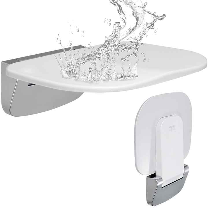 Urea-Formaldehyde Wall-Mounted Foldable Shower Bench 13.6''x12.8'' Space Saving Folding Shower Seat for Seniors Children Adults