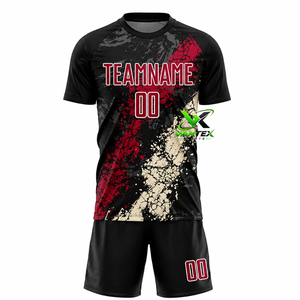 Uniforme Deportivo Personalizado Vantex para Fútbol, Negro, Rojo y Blanco, Manga Corta, Número 00, 100% Poliéster de Secado Rápido - Product Image 1