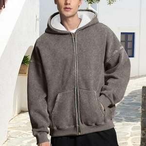 Sudadera con capucha oversize de invierno para hombre, estilo streetwear, sin forro, de forro polar, con cremallera completa, bordado vintage con efecto acid wash, con logotipo personalizado OEM. - Product Image 5