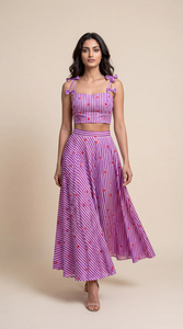 High Waist <b>Striped</b> A-Line <b>Midi</b> <b>Skirt</b> With Front Slit For Women - Product Image 3
