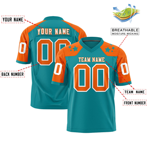 Camiseta de Fútbol Americano Personalizada con Diseño de Estrella en el Hombro, Color Naranja Aqua - Product Image 2