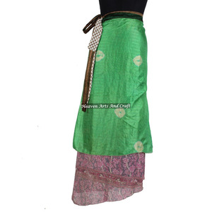 38 Inches Boho Skirts Wholesale 2 Layer Reversible <b>Magic</b> Silk Saris Wrap Long Skirt Sarong Reversible Vintage Sari Hippie <b>Beach</b> - Product Image 1