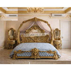 Majestic <b>Gold</b> Finish Wooden Bed with <b>Side</b> <b>Tables</b> Luxury Classic Queen Bed Frame High-Quality Comfortable Bedroom Furniture USA - Product Image 5