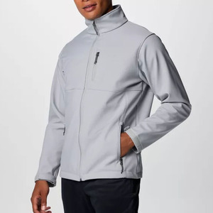 Chaqueta de Forro Polar Gris Claro para Hombre, Cuello Alto, Cierre de Cremallera, Resistente al Viento, Informal, para Otoño, Corte Regular, Color Sólido, Exterior de Poliéster - Product Image 3
