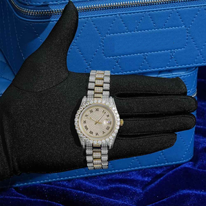 Relojes Mecánicos Automáticos de Lujo con Esfera Grande, Personalizados, de Dos Tonos, Dorados, con Diamantes Redondos VVS y Moissanita, Unisex para Hombre - Product Image 3