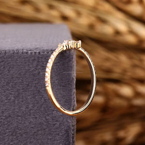 Lab Grown Diamond Wedding Band <b>Thin</b> Half Eternity Stacking <b>Rings</b> for Women Unique 14k Yellow Gold Anniversary Band for Wife - Product Image 5