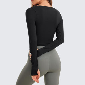 Top de yoga para mujer de manga larga, elástico y transpirable, ropa de gimnasio para mujer, top de yoga fácil de llevar para mujer - Product Image 6