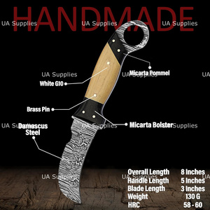 Cuchillo de caza y camping de hoja fija de acero de Damasco forjado a mano con punta de gota y filo recto, mango de resina de hueso de camello, funda personalizable OEM - Product Image 3