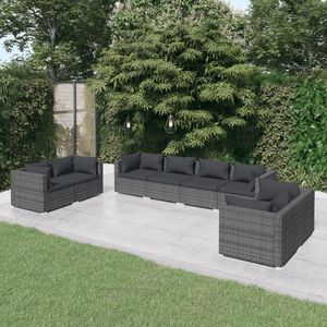 8-Piece Poly Rattan Gray Patio Lounge Set with <b>Comfortable</b> Cushions - Product Image 1