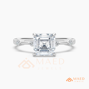 Asscher Cut Diamond Engagement Ring in 925 Sterling Silver – Vintage Inspired 5-<b>Stone</b> Band - Product Image 5