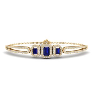 REYES Luxury 14K <b>Solid</b> <b>Gold</b> Moissanite Tennis Bracelet For Women Emerald Cut 0.9Ct Blue Sapphire Gemstone Fine Jewelry - Product Image 5