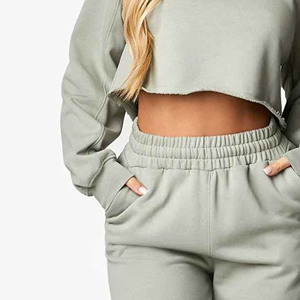 Oversized Crop Hooded Sweatshirt Solid Color French Terry Long Sleeve Casual Wear Autumn Style Unisex Fit - Product Image 4