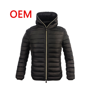 Men's Black <b>Hooded</b> Puffer Jacket <b>With</b> Zipper Closure Windproof Winter Casual <b>Coat</b> Polyester Filling Regular Fit OEM - Product Image 1