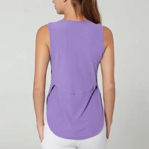 เสื้อกล้ามถักคอกลมแขนกุดระบายระบายทรงลำลองสำหรับผู้หญิงสีม่วง - Product Image 4