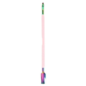 Empujador de Cutículas de Acero Inoxidable de Doble Punta de 130 mm para Manicura, con Mango Rosa y Puntas Iridiscentes - Product Image 1