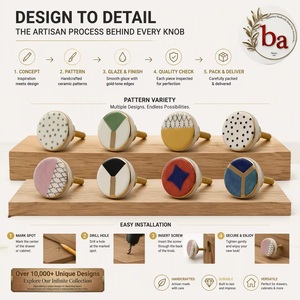 Poignées de meubles en porcelaine industrielle Ba, finition dorée, motif géométrique, pour entrepôt, salon, écologiques - Product Image 1