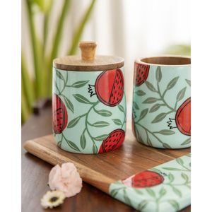 Pot en bois de manguier écologique imprimé émail RR ENTERPRISES pour le stockage de collations – Bouteilles et pots de rangement en bois - Product Image 3