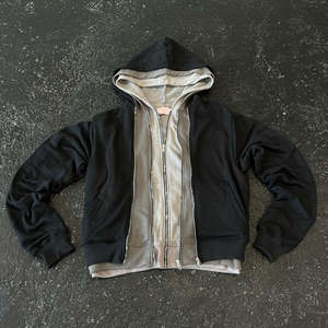 Sweat-shirt à capuche double couche pour hommes, tendance |   Sweat à capuche streetwear épais et chaud pour homme avec logo personnalisé, fermeture éclair, double couche - Product Image 2