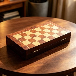 Tablero de ajedrez de madera con compartimentos de almacenamiento, ideal para regalar y con un diseño antiguo de madera para decoración del hogar. - Product Image 3