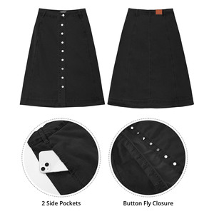 Falda vaquera negra de mujer, nueva colección 2026, cintura alta, botones frontales, corte recto, informal de verano con bolsillos grandes, a la moda. - Product Image 5