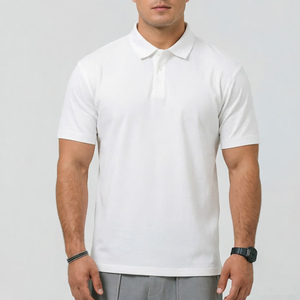 Men's Navy <b>Blue</b> Short Sleeve <b>Polo</b> <b>Shirt</b> Solid Color Casual Style Breathable Woven Fabric Regular Fit - Product Image 3