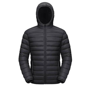 Men's Hooded Quilted Puffer Jacket Black Down Filled Windproof Zipper Front Winter <b>Coat</b> Casual Outerwear - Product Image 1