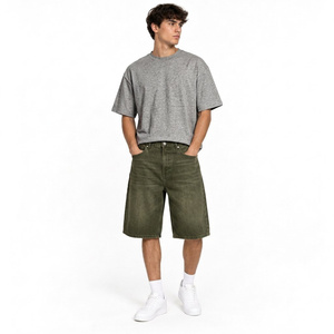 Shorts en jean droits personnalisés, longueur genou, avec délavage à la pierre, détails de patch brodé personnalisé, style streetwear décontracté F - Product Image 5
