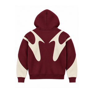 Burgundy Contrast Panel <b>Zip</b> Up <b>Hoodie</b> Men Streetwear Full Zipper Long Sleeve Casual Fleece Hooded Jacket With <b>Pockets</b> - Product Image 2