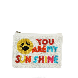 YOU ARE MY SUNSHINE, monedero con cuentas, cuentas de semillas para la cara, bolsa con cremallera, billetera bordada colorida personalizada, bolsa de regalo para niñas y mujeres - Product Image 1
