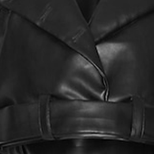 Blouson bomber noir oversize à ourlet ceinturé en similicuir de luxe, avec ceinture ajustable à la taille, fermeture éclair sur le devant, imperméable et coupe-vent, idéal pour le printemps - Product Image 2