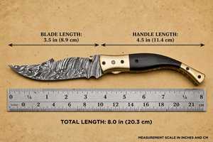 Couteau utilitaire pliant OEM DIY en acier Damas fait main, manche composite noir et ivoire, multifonctionnel pour le camping et les activités de plein air - Product Image 6