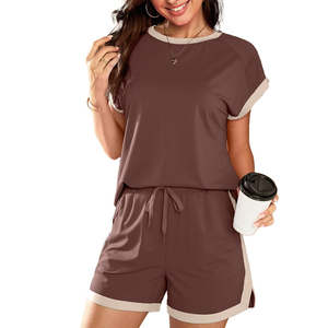 Ensemble 2 pièces en coton pour femmes, fournisseur direct d'usine, prix bas, coupe classique, ensemble short pour femmes, faible MOQ - Product Image 1