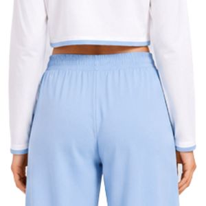 Conjunto de Pijama Corto de Manga Larga para Mujer, Color Blanco y Azul Cielo, con Estampado de Cerezas, Tejido de Algodón Suave, Pantalones Anchos, Fabricación Personalizada OEM - Product Image 3