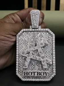 Rectangular Fully Iced Out Custom Letter <b>Pendant</b> Custom VVS Moissanite Hip Hop <b>Pendant</b> Personalized <b>Initial</b> Latter <b>Pendant</b> - Product Image 6