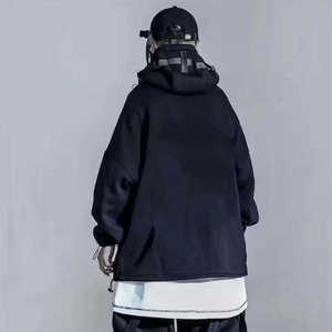 Sweat-shirt à capuche oversize pour homme, noir, en polaire, avec poches, style automne, manches classiques, en coton tricoté respirant - Product Image 3