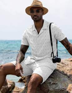 Conjunto de Camisa y Pantalones Cortos Blancos de Verano para Hombre, Ropa Casual Ligera de Poliéster para Vacaciones - Product Image 2