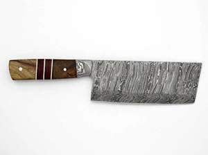 Couteau de cuisine artisanal en acier Damas, manche en bois segmenté, couteau à découper les légumes et la viande - Product Image 5