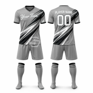 Ensemble de maillots de football personnalisés sublimés 100 % polyester, col en V, manches courtes, respirant, en maille, séchage rapide, uniforme complet - Product Image 2