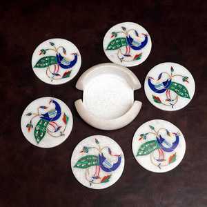 Ensemble de sous-verres en marbre blanc sculpté avec support, pour thé, café, cocktails, lot de deux - Product Image 4