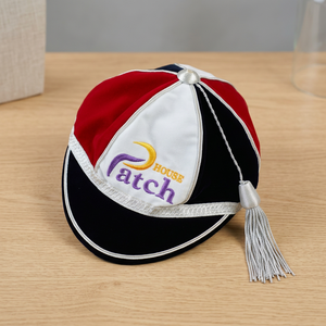 Gorra de terciopelo House Patch Honor de 6 paneles con logo bordado, unisex, formal, roja, blanca, negra, con borla - Product Image 4