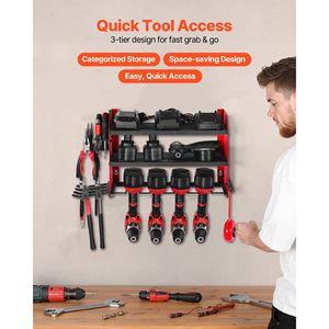Organizzatore da Parete a 3 Livelli per Utensili Elettrici con 4 Supporti per Trapani e Pannelli Laterali per Stoccaggio Attrezzi - Product Image 1