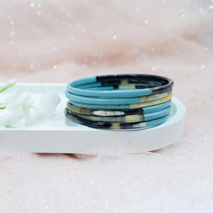 Luxury Premium Bridal Jewelry Wholesale Bulk Blue Black Ox Horn Bangles Set Polished Buffalo Horn Bangle Cuff for Women By FWE - Product Image 2