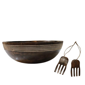 Ensemble de saladiers en bois de manguier écologique de forme ronde avec mains en bois Bols faits à la main pour servir la soupe, le riz et le dîner Usage quotidien - Product Image 2