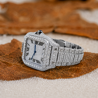 Montre Homme Moderne en Acier Inoxydable avec Diamant Moissanite Blanc Glacé de Qualité Export, Cristal Saphir, 10 Bar, Date Automatique, Quartz, Alliage