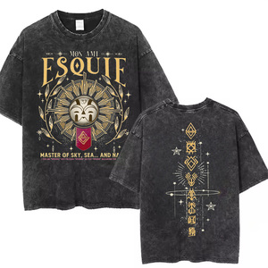 Camiseta Gráfica Vintage para Hombre con Lavado Ácido, Clair Obscur Expedition 33 Esquie Dark Fantasy, Camiseta Oversize de Algodón - Product Image 5