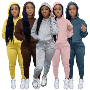 Conjunto Deportivo de Invierno para Mujer al por Mayor, Personalizado con Logotipo Frontal, 100% Algodón, Transpirable, Cintura Elástica, Capucha, Corte Regular, Bolsillos Laterales, Talla XL - Product Image 1