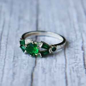 Handmade Art Deco <b>Emerald</b> <b>Ring</b> 925 Sterling <b>Silver</b> May Birthstone Vintage Style Fine Jewelry Gift For Women - Product Image 4
