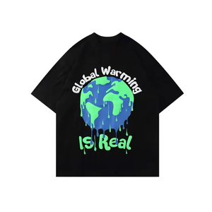 เสื้อยืดคอตตอนโอเวอร์ไซส์ลาย Global Warming Is Real สำหรับผู้ชาย แขนสั้น คอกลม ทรงพอดีตัว สีขาว สีดำ ผ้าเจอร์ซีย์ กันยับ สไตล์สตรีทแวร์ - Product Image 3